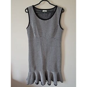 Max Studio Dress Women L Black White Geometric Mod Capsule Basic Ruffle Textured